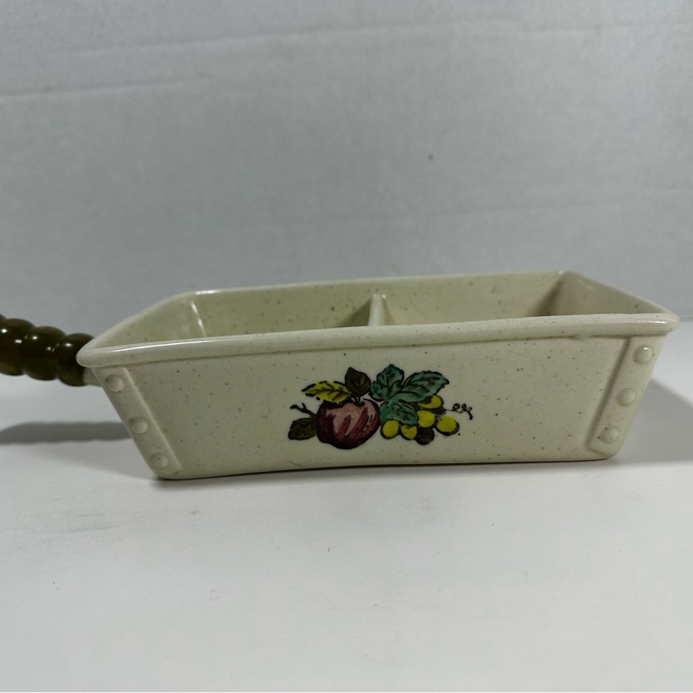 Vintage Metlox Poppytrail Fruit Divided Ceramic Baking Serving Dish With Handle
